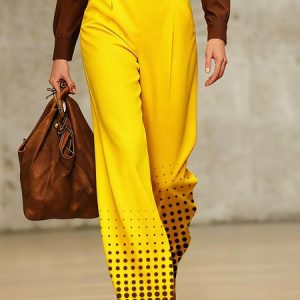 Urban Polka Dots Printing Straight Pants, Pants, color:Yellow|size:XXL, Stylewe