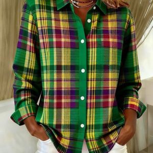 Shawl Collar Long Sleeve Christmas Regular Loose Shirt For Women, Shirts, color:Color3|size:4XL, catalog Noracora shop