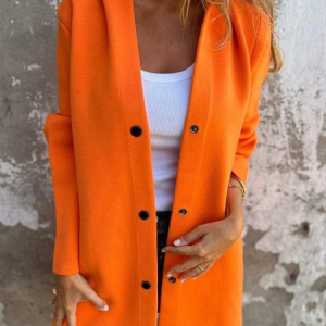 Women's Spring/Fall Outerwear Casual Plain Long Sleeve Hoodie Jacket, JustFashionNow Jackets, color:Orange|size:5XL,