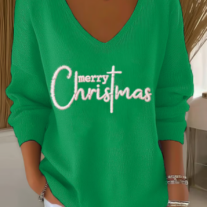 Casual Christmas V Neck Long Sleeve T-shirt, Sweaters, color:Green|size:4XL, catalog Noracora shop