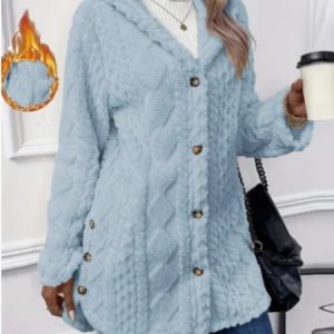 Women Winter Outerwear Casual Plain Long Sleeve Hoodie Jacket, Coats, color:Sky Blue|size:5XL, catalog Noracora shop