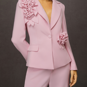 Urban 3D Floral Blazer Set - Modern Suit for Social Wear, Blazers, color:Pink|size:XXL, Stylewe