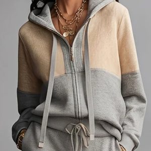 Casual Zipper Color Block Hoodie, Hoodies and Sweatshirts, color:Gray|size:XXL, Stylewe