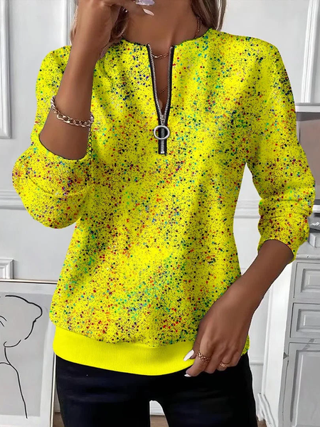 Women Abstract Crew Neck Printing Casual Spring/Fall Long Sleeve Sweatshirt, JustFashionNow Sweatshirts & Hoodies, color:Yellow|size:XXL,