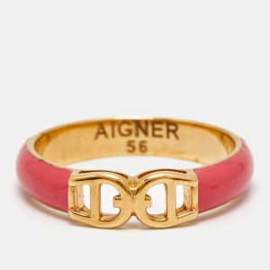 Aigner Logo Enamel Gold Tone Ring Size 56, Jewelry - Luxury Closet