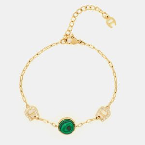 Aigner Logo Crystals Resin Gold Tone Bracelet, Jewelry - Luxury Closet