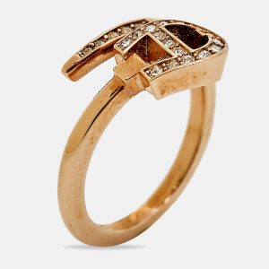 Aigner Logo Crystals Rose Gold Tone Ring Size 52, Jewelry - Luxury Closet