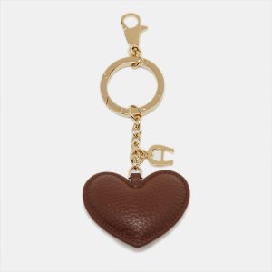 Aigner Brown/Beige Leather Heart Key Chain, Luggage Accessories - Luxury Closet