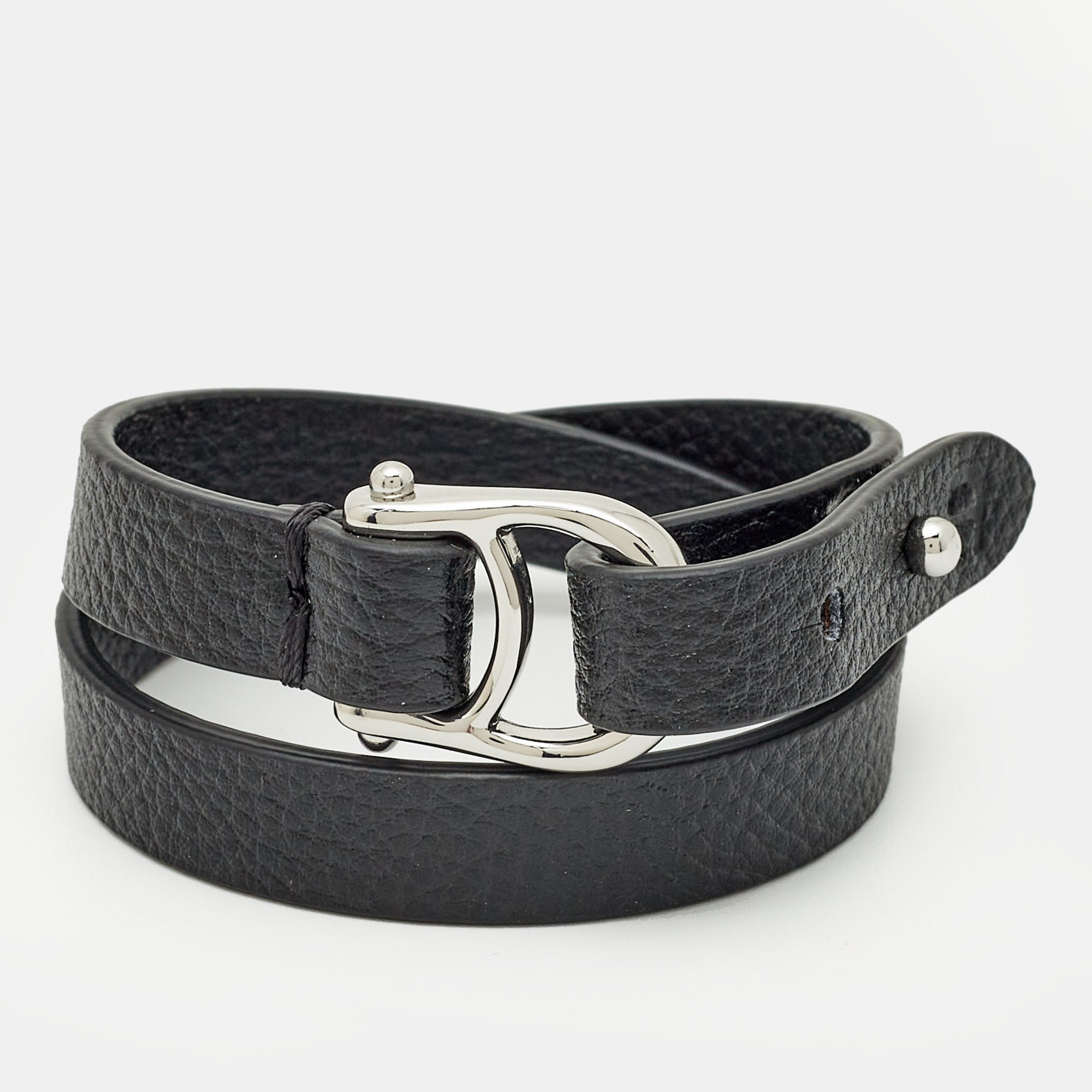 Aigner Logo Leather Silver Tone Bracelet, Jewelry - Luxury Closet