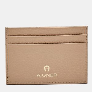 Aigner Beige Leather Card Holder, Wallets & Money Clips - Luxury Closet
