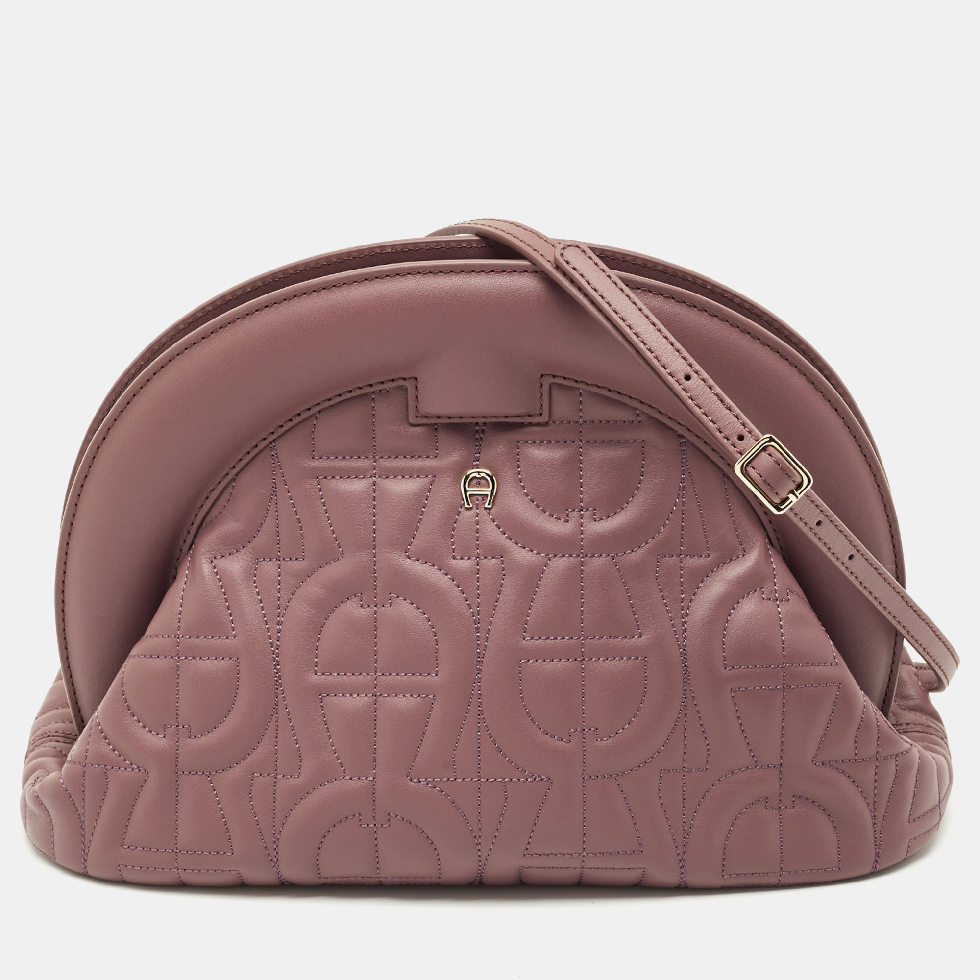 Aigner Purple Leather Medium Logo Pochette, Clutches & Special Occasion Bags - Luxury Closet