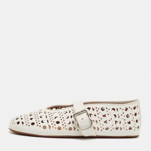 Alaia White Leather Vienne Ballet Flats Size 38, Flats - Luxury Closet