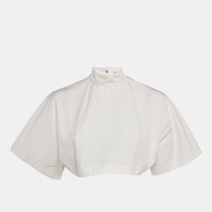 Alaia White Poplin High-Neck Crop Top S, Shirts & Tops - Luxury Closet