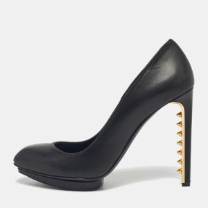 Alexander McQueen Black Leather Spikes Heel Pumps Size 40, Pumps - Luxury Closet