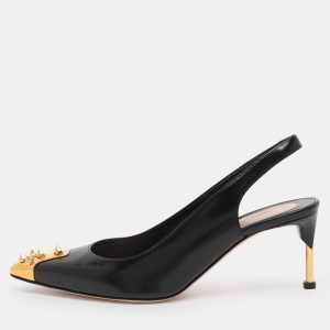 Alexander McQueen Black Patent Leather Punk Spike Slingback Pumps Size 39, Pumps - Luxury Closet