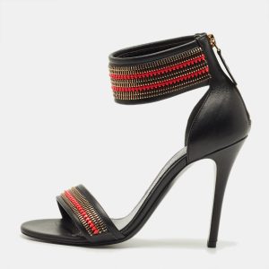 Alexander McQueen Zipper Size 38 Black Leather Ankle Strap Sandals, Sandals - Luxury Closet