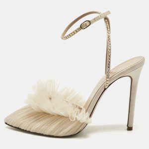 Alexandre Birman Beige Lace and Satin Kaya Pumps Size 40, Pumps - Luxury Closet
