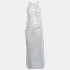 Alfie White Sequin Back-Open Top and Skirt Set S, Suits - Luxury Closet