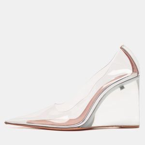 Amina Muaddi Transparent PVC Pointed Toe Ane Wedge Pumps Size 36, Pumps - Luxury Closet