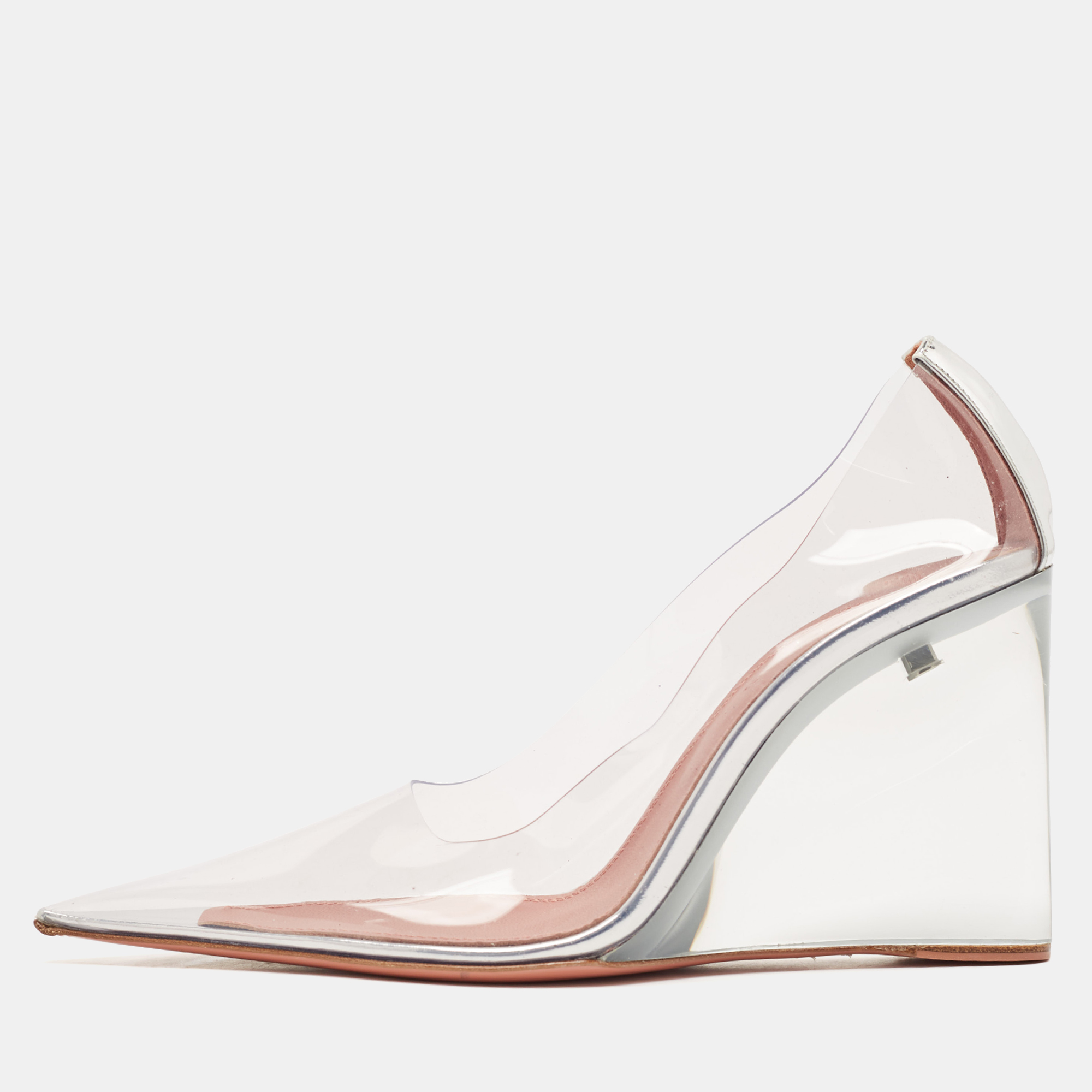Amina Muaddi Transparent PVC Pointed Toe Ane Wedge Pumps Size 36, Pumps - Luxury Closet
