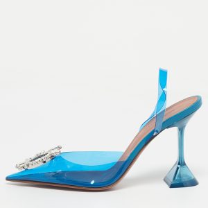 Amina Muaddi Blue PVC Begum Slingback Pumps Size 37.5, Pumps - Luxury Closet