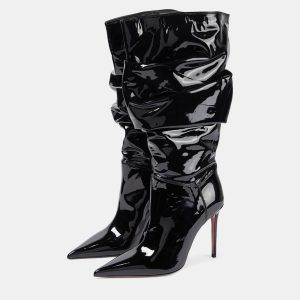 Amina Muaddi Jahleel Latex Black Leather Ankle Boots EU 38, Boots - Luxury Closet
