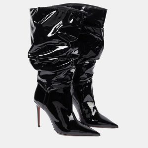 Amina Muaddi Jahleel Latex Black Leather Ankle Boots EU 39, Boots - Luxury Closet
