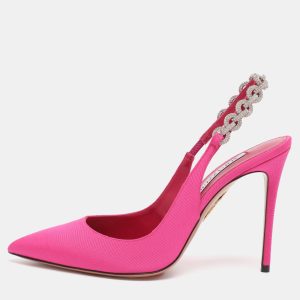 Aquazzura Pink Nylon Love Link Slingback Pumps Size 38, Pumps - Luxury Closet