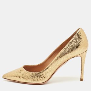 Aquazzura Gold Textured Leather Purist Pumps Size 35, Pumps - Luxury Closet