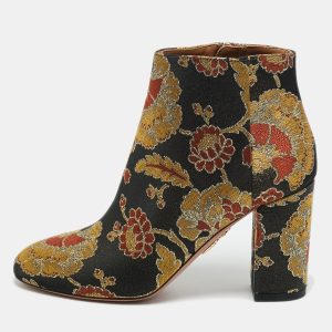 Aquazzura Multicolor Floral Brocade Fabric Brooklyn Oriental Ankle Boots Size 37, Boots - Luxury Closet