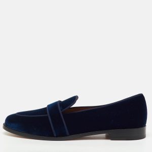 Aquazzura Navy Blue Velvet Martin Slip On Loafers Size 41, Loafers & Slip-Ons - Luxury Closet