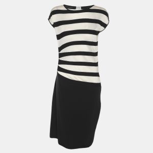 Armani Collezioni Dark Navy/White Stripe Stretch Knit Sleeveless Midi Dress M, Dresses - Luxury Closet