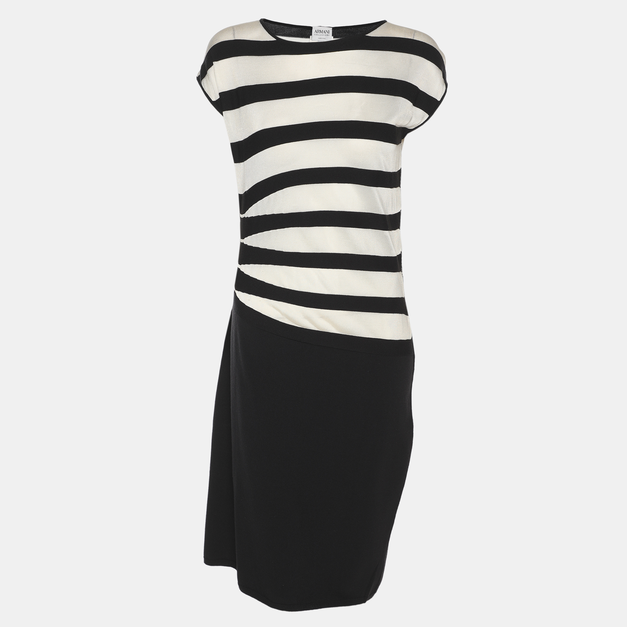 Armani Collezioni Dark Navy/White Stripe Stretch Knit Sleeveless Midi Dress M, Dresses - Luxury Closet