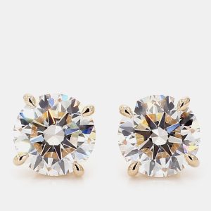 6.05 cts Round Lab Grown Diamond 14k Yellow Gold 4 Prong Basket Studs, Earrings - Luxury Closet