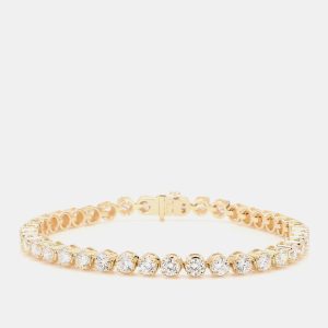 7.05 cts Round Lab Grown Diamond 14k Yellow Gold Luxe Tennis Bracelet, Bracelets - Luxury Closet