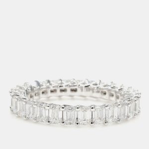 2.97 cts Emerald Lab Grown Diamond 14k White Gold Eternity Band US 7, Rings - Luxury Closet