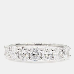 1.00 cts Round Lab Grown Diamond 14k White Gold 7 Stone Wedding Band US 7, Rings - Luxury Closet