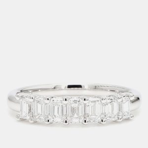 1.02 cts Emerald Lab Grown Diamond 14k White Gold 7 Stone Wedding Band, Rings - Luxury Closet