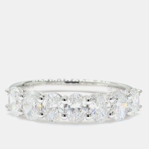 1.50 cts Oval Lab Grown Diamond 14k White Gold 7 Stone Wedding Band, Rings - Luxury Closet