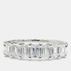 1.51 cts Emerald Lab Grown Diamond 14k White Gold 7 Stone Wedding Band, Rings - Luxury Closet