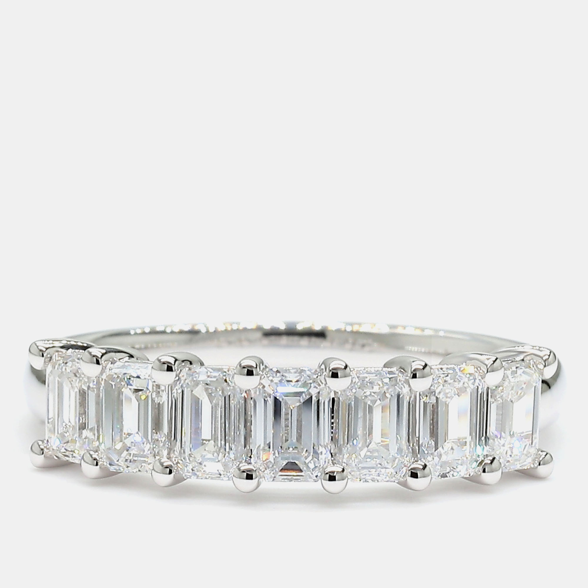 1.51 cts Emerald Lab Grown Diamond 14k White Gold 7 Stone Wedding Band, Rings - Luxury Closet