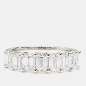 2.01 cts Emerald Lab Grown Diamond 14k White Gold 7 Stone Wedding Band, Rings - Luxury Closet