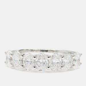 2.02 cts Oval Lab Grown Diamond 14k White Gold 7 Stone Wedding Band, Rings - Luxury Closet
