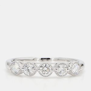 0.50 cts Round Lab Grown Diamond 14k White Gold 5 Stone Wedding Band, Rings - Luxury Closet