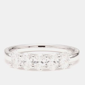 1.00 cts Oval Lab Grown Diamond 14k White Gold 5 Stone Wedding Band US 7, Rings - Luxury Closet