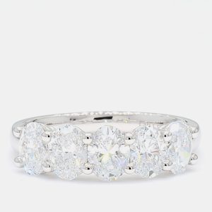 2.00 cts Oval Lab Grown Diamond 14k White Gold 5 Stone Wedding Band US 7, Rings - Luxury Closet