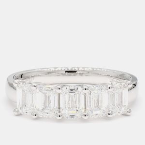 2.00 cts Emerald Lab Grown Diamond 14k White Gold 5 Stone Wedding Band US 7, Rings - Luxury Closet