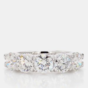 3.02 cts Round Lab Grown Diamond 14k White Gold 5 Stone Wedding Band US 7, Rings - Luxury Closet