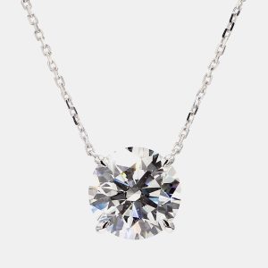 3.38 cts Round Lab Grown Diamond 14k White Gold Solitaire Pendant 16, Necklaces - Luxury Closet