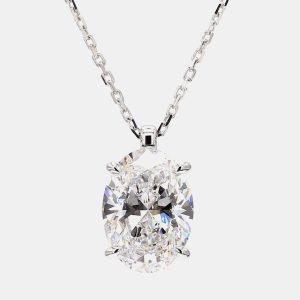 4.00 cts Oval Lab Grown Diamond 14k White Gold Solitaire Pendant 16, Necklaces - Luxury Closet